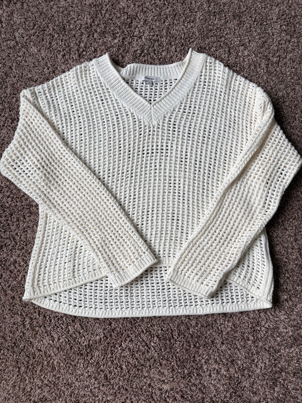 Madewell Women’s Cream Open-Knit V-Neck Sweater - Size L